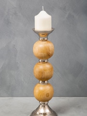 Fifty Five South Silver Hampstead Pillar Brass/Wood Candle Holder - Image 3 of 4