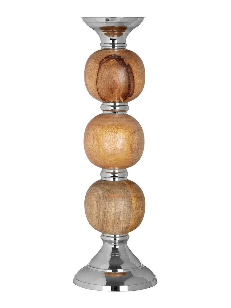 Fifty Five South Silver Hampstead Pillar Brass/Wood Candle Holder - Image 4 of 4