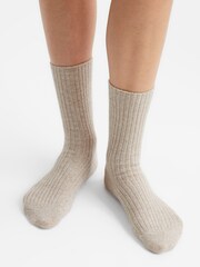 Reiss Oatmeal Chloe Ribbed Wool Blend Socks - Image 1 of 3