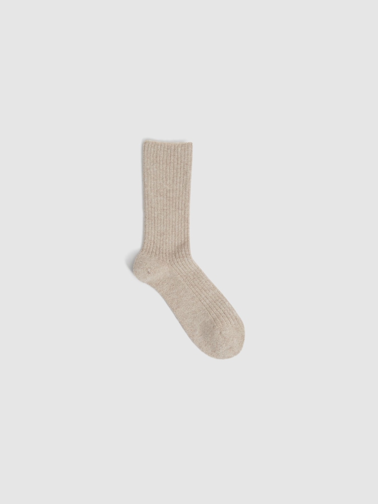 Reiss Oatmeal Chloe Ribbed Wool Blend Socks - Image 2 of 3