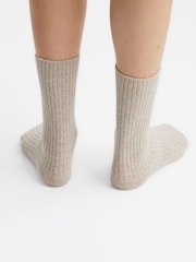 Reiss Oatmeal Chloe Ribbed Wool Blend Socks - Image 3 of 3