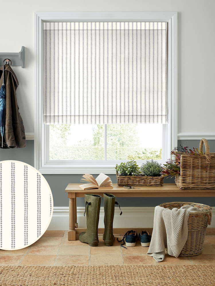 Laura Ashley Grey Candy Stripe Made To Measure Roman Blinds - Image 1 of 6