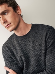 Charcoal Grey Regular Knitted Smart Textured Jumper - Image 1 of 8