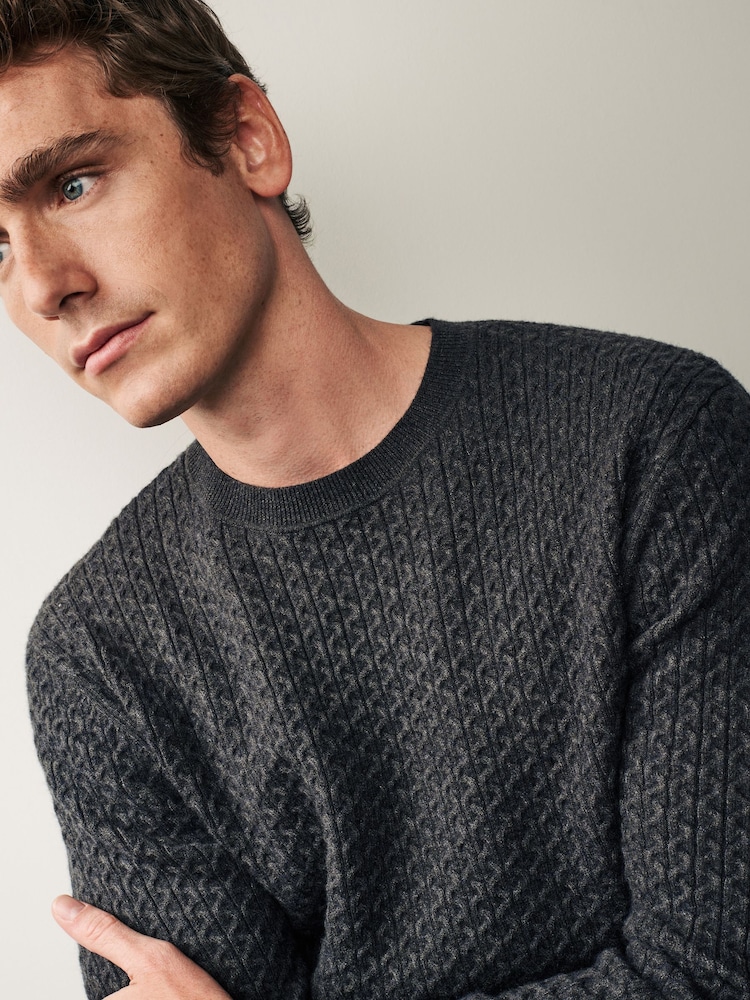 Charcoal Grey Regular Knitted Smart Textured Jumper - Image 1 of 8