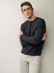 Charcoal Grey Regular Knitted Smart Textured Jumper - Image 4 of 8