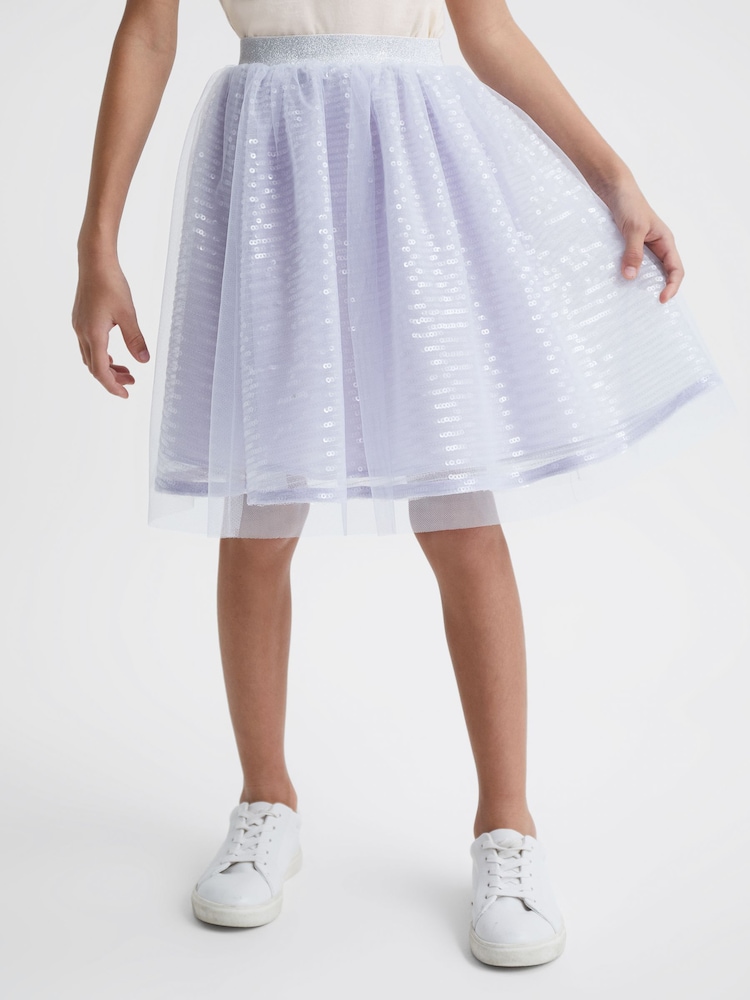 Reiss Lilac Charlotta 4-9 yrs Sequin Midi Skirt - Image 1 of 6