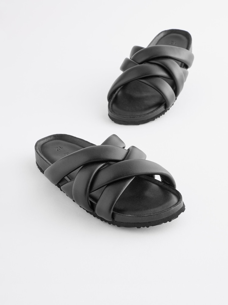 Schwarz - Gepolsterte Slipper mit gewebtem Riemen - Bild 1 von 6 Schwarz - Gepolsterte Slipper mit gewebtem Riemen - Bild 1 von 6