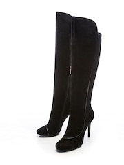 Moda In Pelle Savi Piping Detail Over The Knee Long Suede Boots - Image 2 of 4