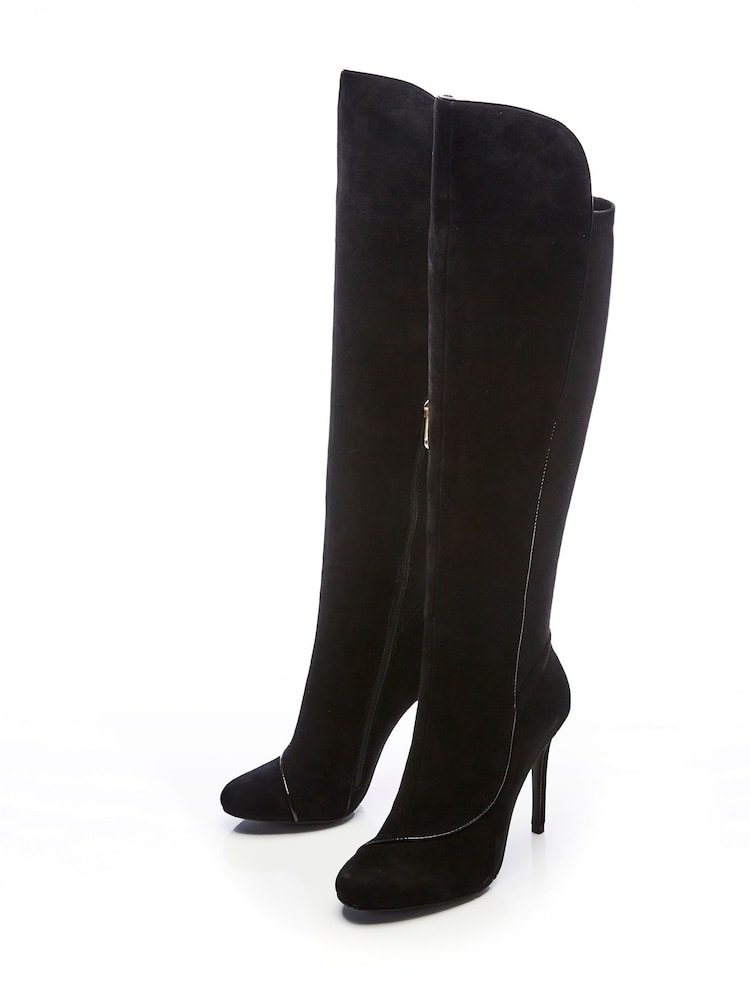 Moda In Pelle Savi Piping Detail Over The Knee Long Suede Boots - Image 2 of 4