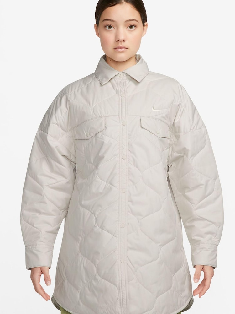 Nike White Sportswear Essentials Quilted Trench Coat - Image 1 of 9