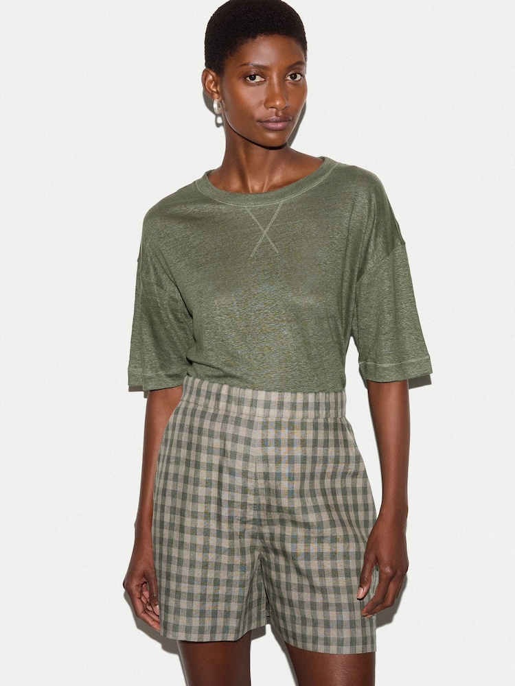 Jigsaw Green Linen Boxy T-Shirt - Image 1 of 4 Jigsaw Green Linen Boxy T-Shirt - Image 1 of 4