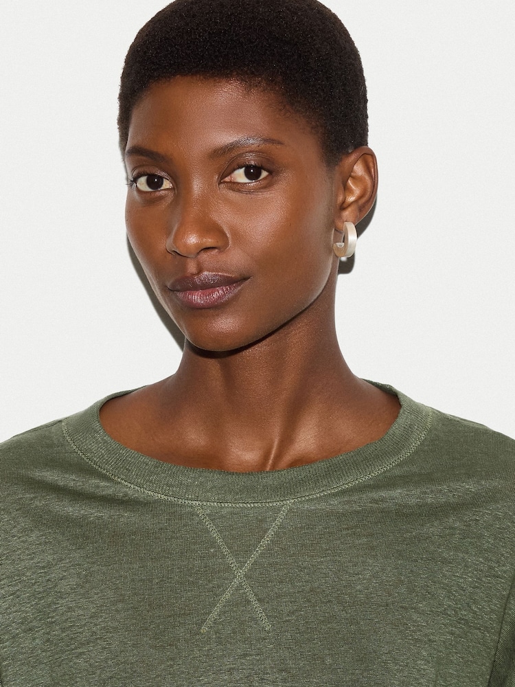 Jigsaw Green Linen Boxy T-Shirt - Image 2 of 4 Jigsaw Green Linen Boxy T-Shirt - Image 2 of 4