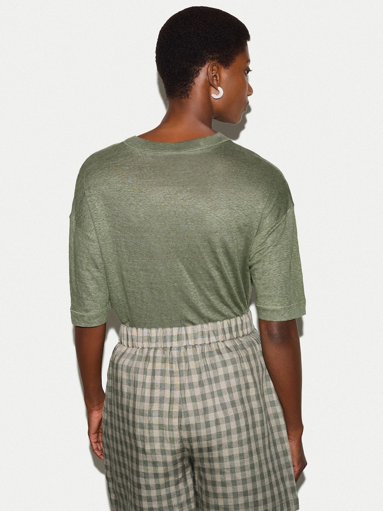 Jigsaw Green Linen Boxy T-Shirt - Image 4 of 4 Jigsaw Green Linen Boxy T-Shirt - Image 4 of 4