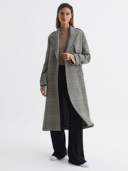 Reiss Black/White Nara Wool Blend Checked Trench Overcoat - Image 1 of 8