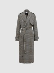 Reiss Black/White Nara Wool Blend Checked Trench Overcoat - Image 2 of 8