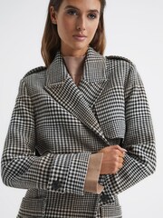 Reiss Black/White Nara Wool Blend Checked Trench Overcoat - Image 4 of 8