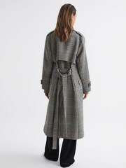 Reiss Black/White Nara Wool Blend Checked Trench Overcoat - Image 5 of 8