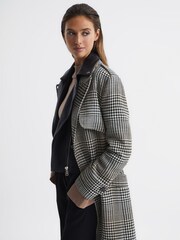 Reiss Black/White Nara Wool Blend Checked Trench Overcoat - Image 6 of 8
