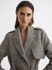 Reiss Black/White Nara Wool Blend Checked Trench Overcoat - Image 7 of 8