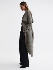 Reiss Black/White Nara Wool Blend Checked Trench Overcoat - Image 8 of 8
