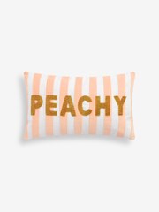 Peach Pink 50 x 30cm Velvet Stipe Sunshine Slogan Oblong Cushion - Image 2 of 5