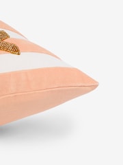 Peach Pink 50 x 30cm Velvet Stipe Sunshine Slogan Oblong Cushion - Image 4 of 5