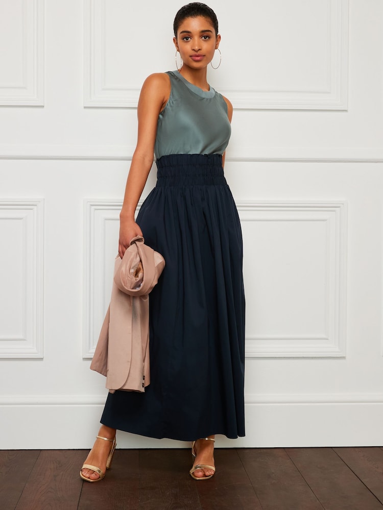 Navy Blue Elasticated Waist Midi Skirt - Image 3 of 5