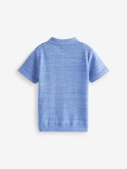 Blue Knitted Short Sleeve Textured Zip Neck Polo Shirt (3mths-7yrs) - Image 2 of 6
