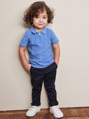 Blue Knitted Short Sleeve Textured Zip Neck Polo Shirt (3mths-7yrs) - Image 4 of 6