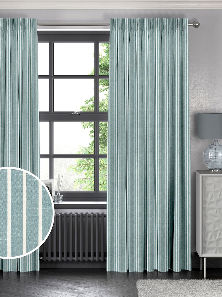 Teal Blue Franklin Made To Measure 100% Cotton Curtains - Image 1 of 9
