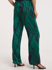 JD Williams Green Swirl Printed Satin Wide Leg Trousers - Image 2 of 4