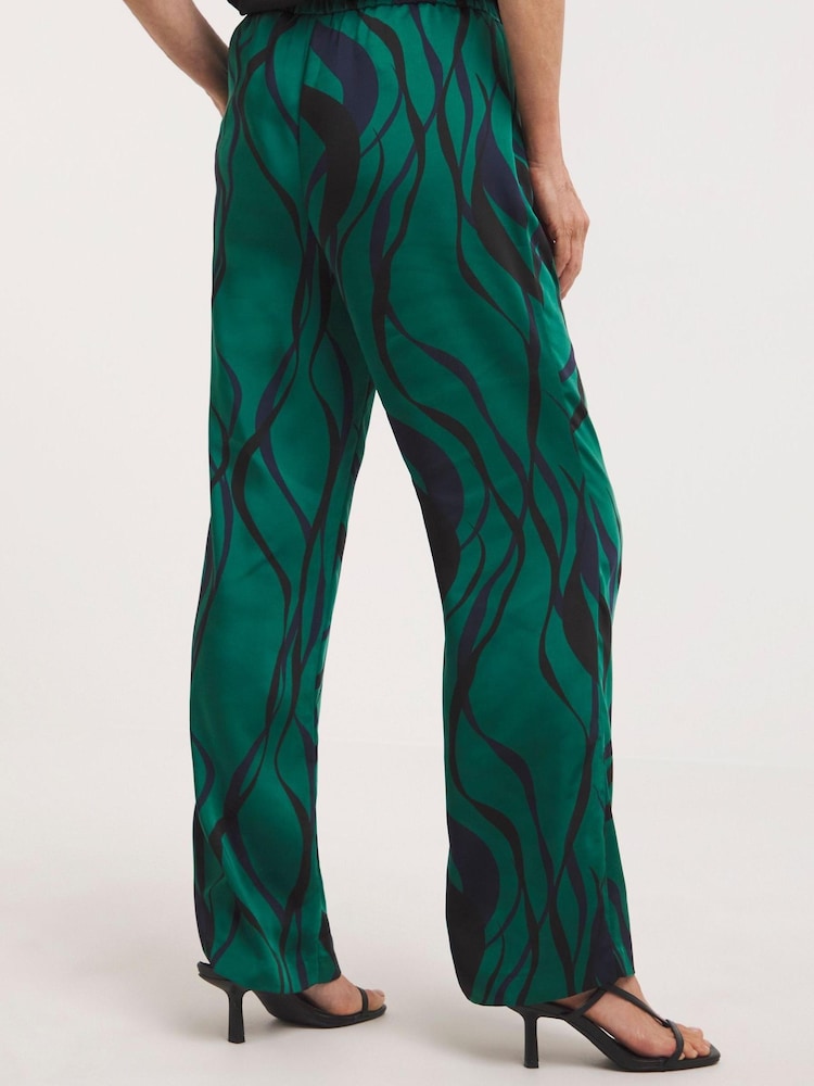 JD Williams Green Swirl Printed Satin Wide Leg Trousers - Image 2 of 4