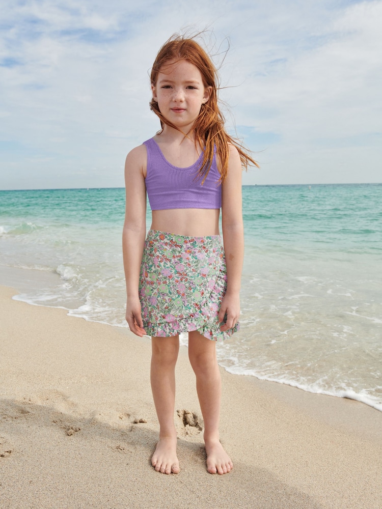 Pink Floral Frill Hem Swim Skirt - Image 1 of 3