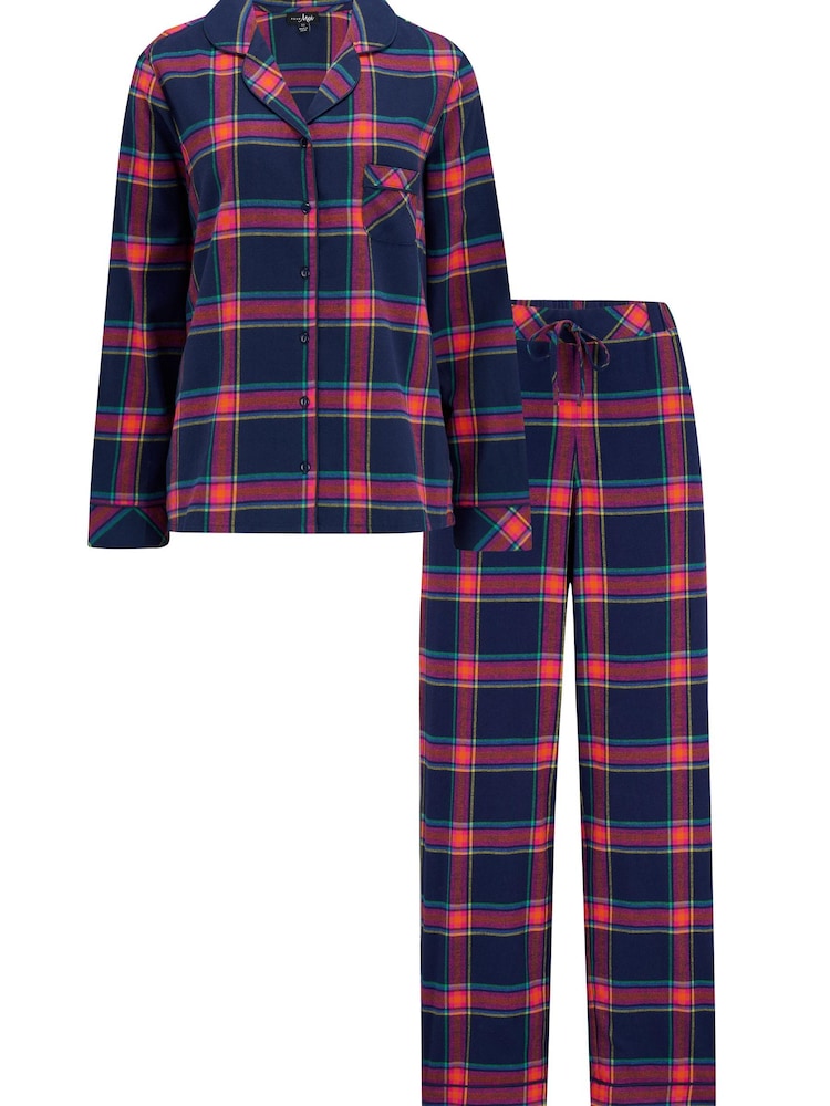Pour Moi Navy Blue Multi Floral Cosy Check Brushed 100% Cotton Pyjamas Gift Set - Image 4 of 5