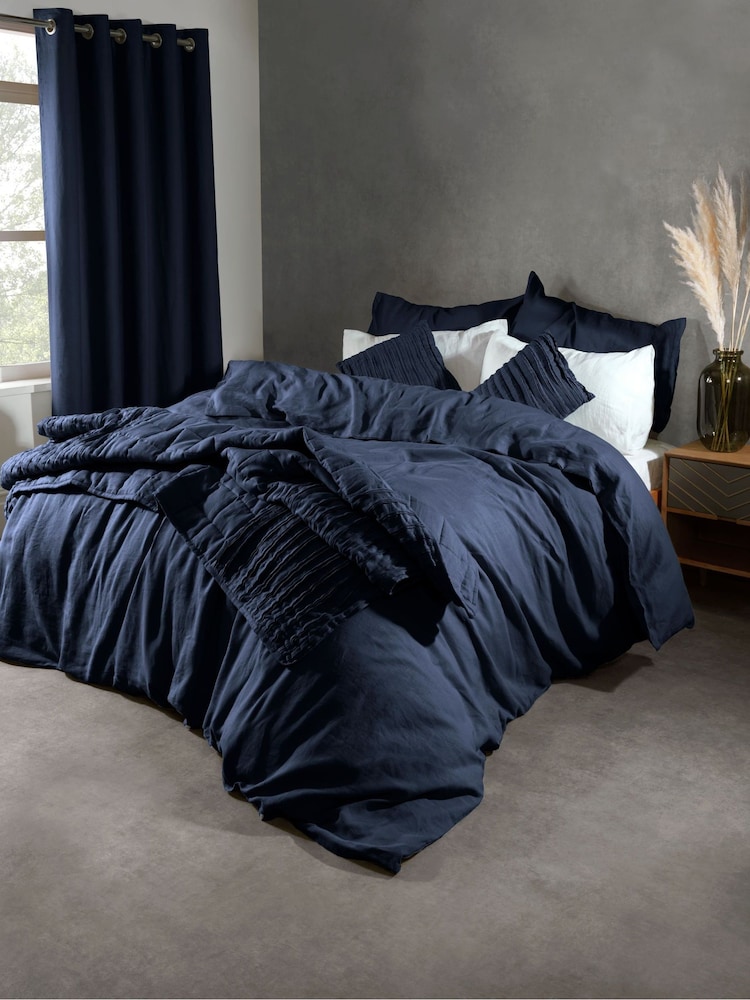 Lazy Linen Navy Blue Washed 100% Linen Throw - Image 1 of 3