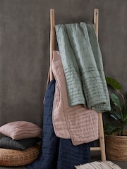 Lazy Linen Navy Blue Washed 100% Linen Throw - Image 2 of 3
