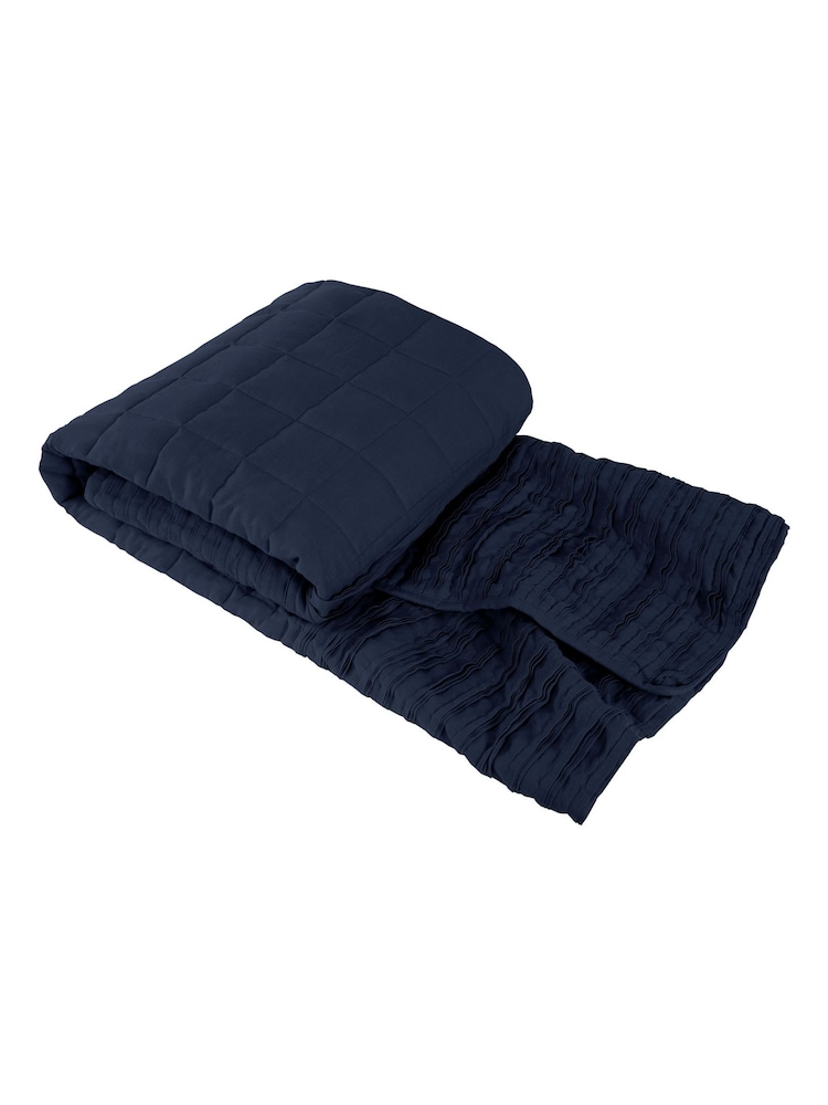 Lazy Linen Navy Blue Washed 100% Linen Throw - Image 3 of 3