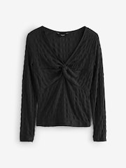 Charcoal Grey Long Sleeve Twist Front Textured Top - Image 4 of 5