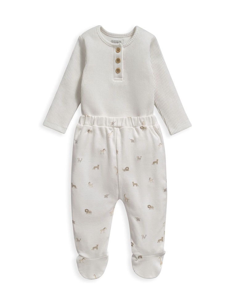 Mamas & Papas 100% Cotton Ribbed And Safari Print Brown Set - Imagen 2 de 4