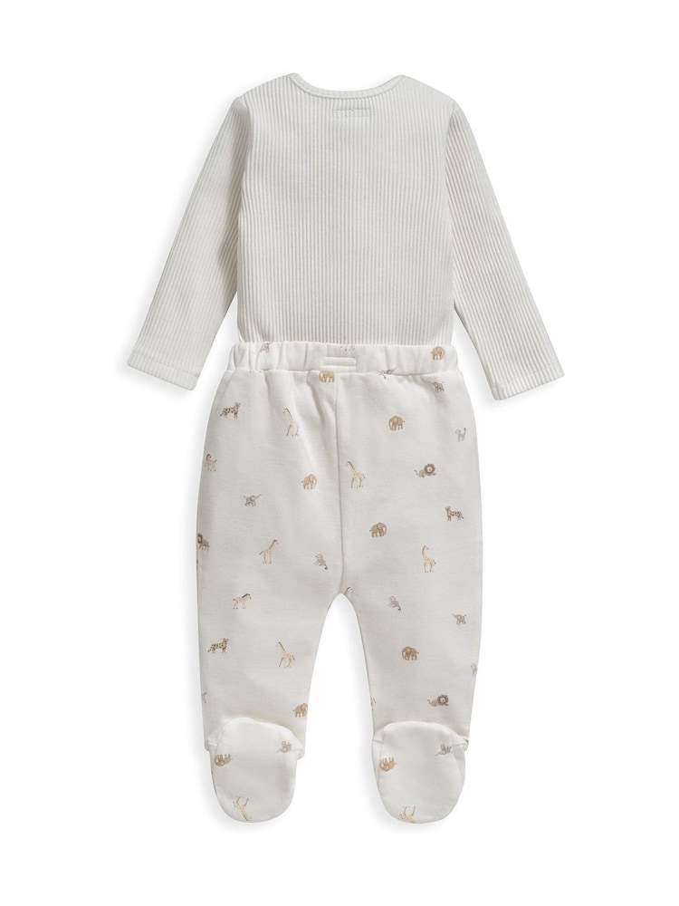 Mamas & Papas 100% Cotton Ribbed And Safari Print Brown Set - Image 3 of 4