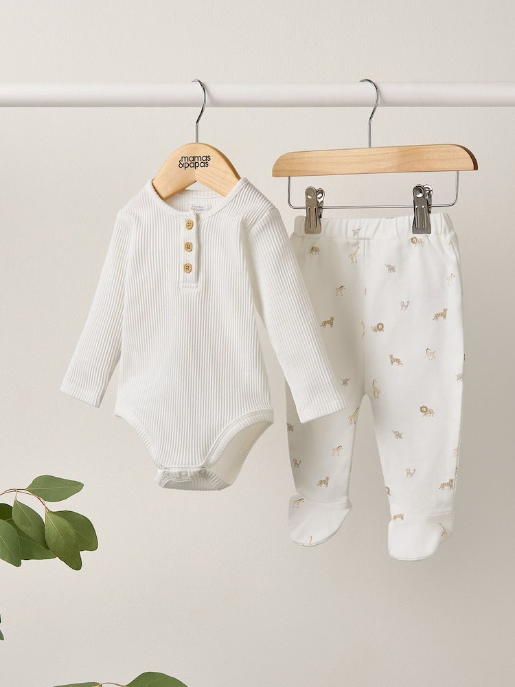 Mamas & Papas 100% Cotton Ribbed And Safari Print Brown Set - Imagen 4 de 4