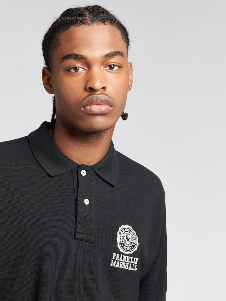 Franklin & Marshall Black Mens Crest 100% Cotton Polo Shirt - Image 5 of 5
