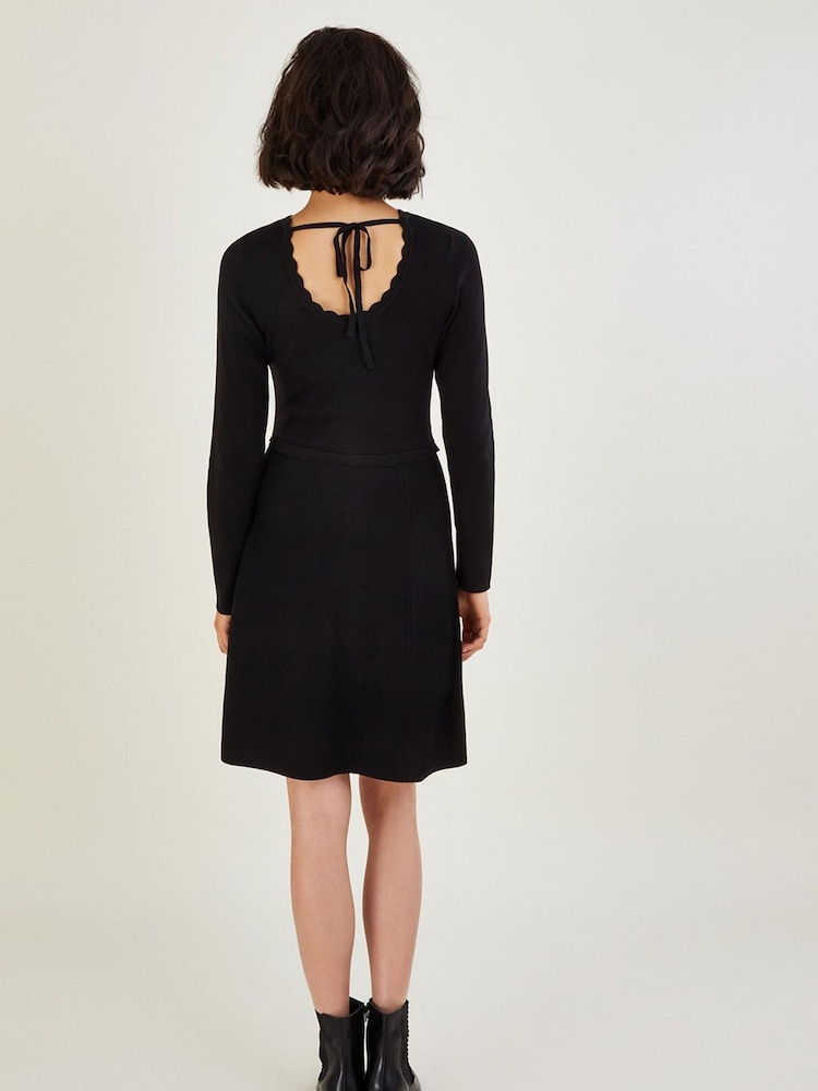 Monsoon Black Tie Back Scallop Neck Dress with LENZING™ ECOVERO™ Jumper - Image 2 of 3