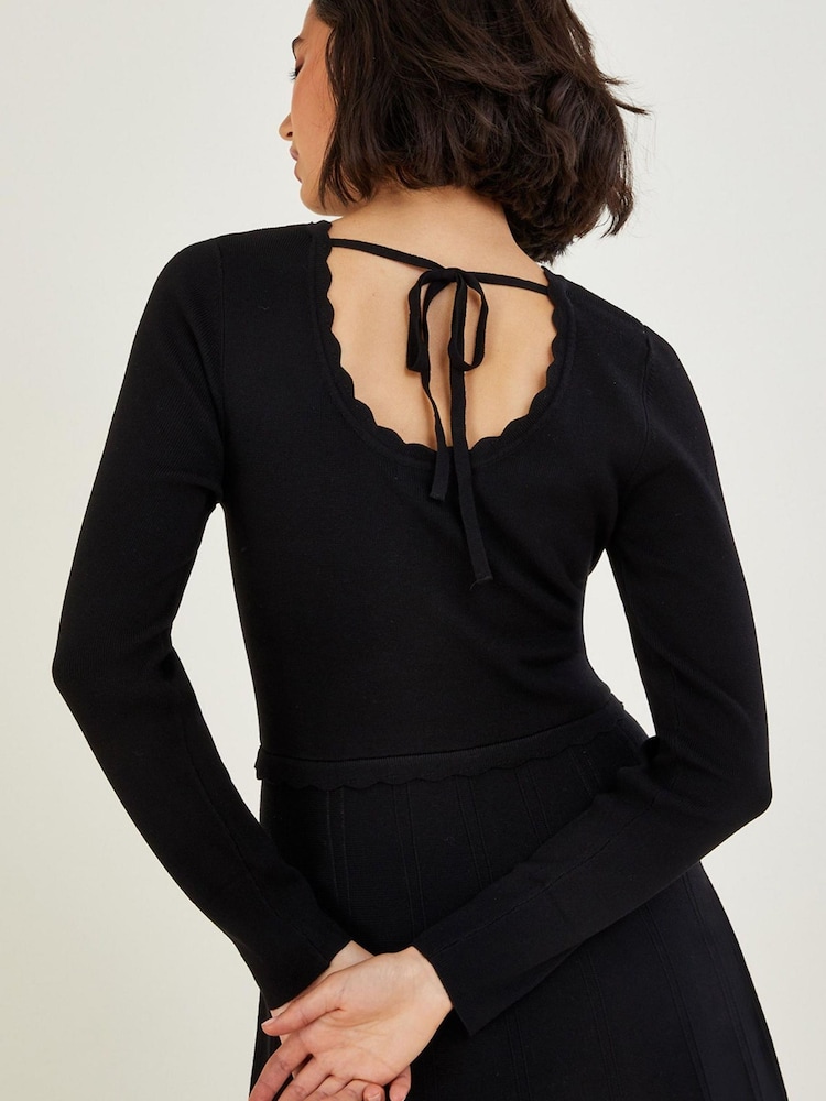Monsoon Black Tie Back Scallop Neck Dress with LENZING™ ECOVERO™ Jumper - Image 3 of 3