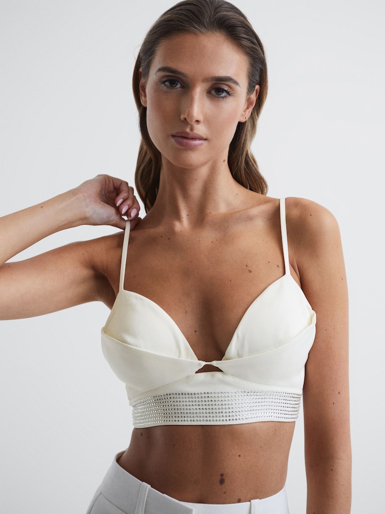 Reiss White Beth Embellished Bra Top - Image 1 of 6