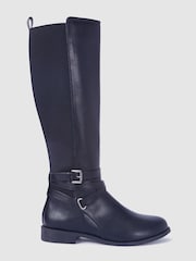 Novo Black Knee High Buckle Detail Jadine Riding Boots - Image 2 of 4