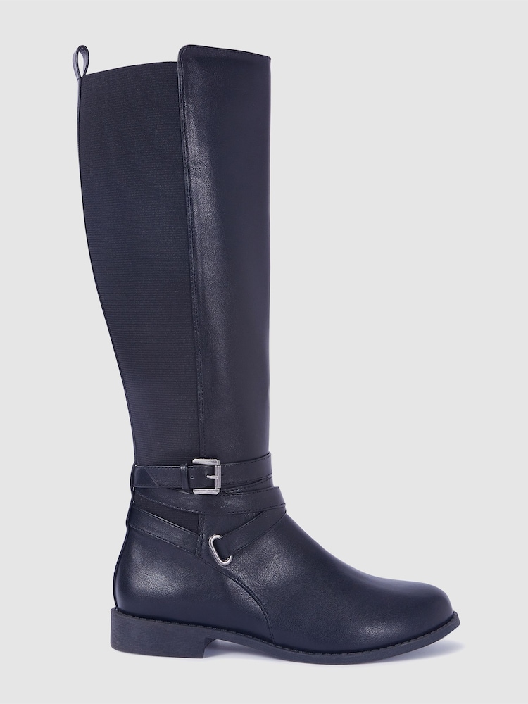 Novo Black Knee High Buckle Detail Jadine Riding Boots - Image 2 of 4 Novo Black Knee High Buckle Detail Jadine Riding Boots - Image 2 of 4