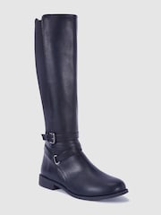 Novo Black Knee High Buckle Detail Jadine Riding Boots - Image 3 of 4