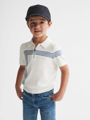 Reiss White Sergant Senior Half Zip Stripe Detail Polo T-Shirt - Image 1 of 8