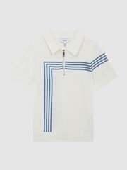 Reiss White Sergant Senior Half Zip Stripe Detail Polo T-Shirt - Image 2 of 8